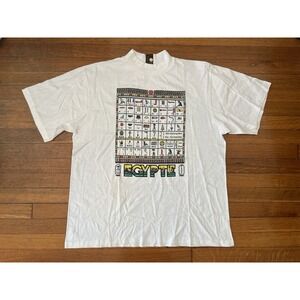 Vtg Egyptian Men Shirt L 90s Single Stitch Hieroglyphs Super Soft thin Deadstock